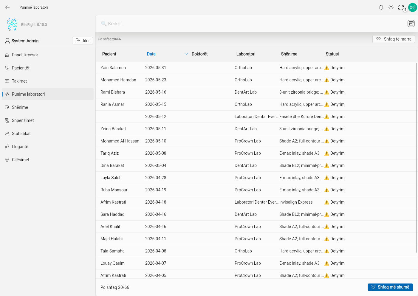 BiteRight lab work tracker — dental laboratory order management with delivery status and payment tracking